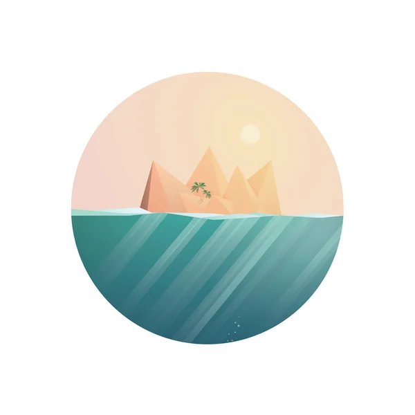 Tropical island landscape low poly vector background with underwater space. Sunset scene of travel paradise. — Stock Vector