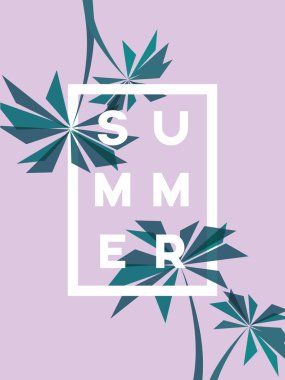 Yaz soyut poster illüstrasyon yaratıcı tipografi ve palmiye ağaçları ile.