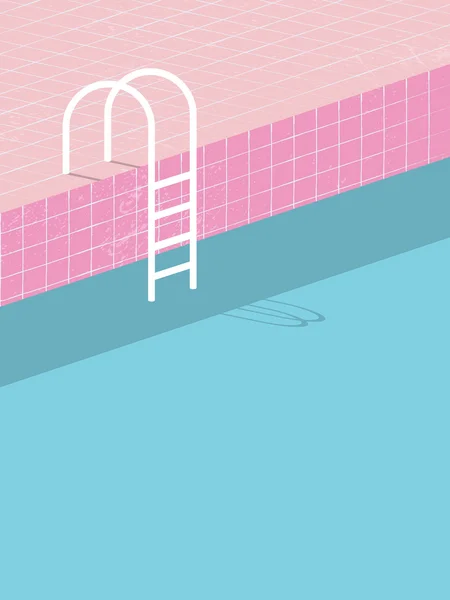 Swimming pool in vintage style. Old retro pink tiles and white ladder. Summer poster background template. — Stock Vector