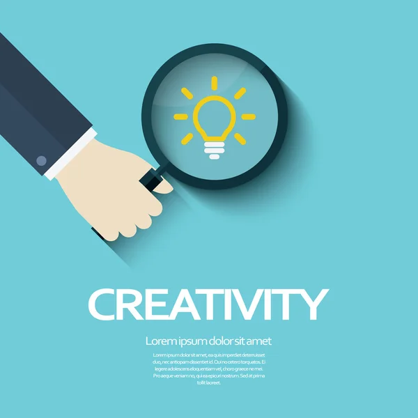 A kreativitás fogalmát illusztráció nagyító és izzó ötletek jelképe. — Stock Vector