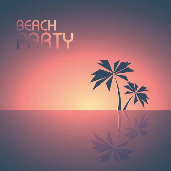 Modelo de cartaz de festa de praia com palmeiras no fundo do vector horizonte. Conceito de ilustração de verão para viagens e diversão . —  Vetores de Stock