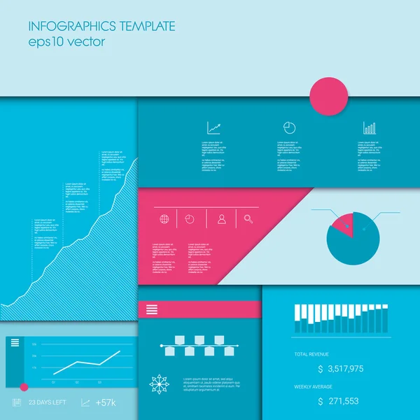 Modello di infografica con grafici e grafici aziendali, altri elementi per la presentazione dei dati o la timeline del progetto . — Vettoriale Stock