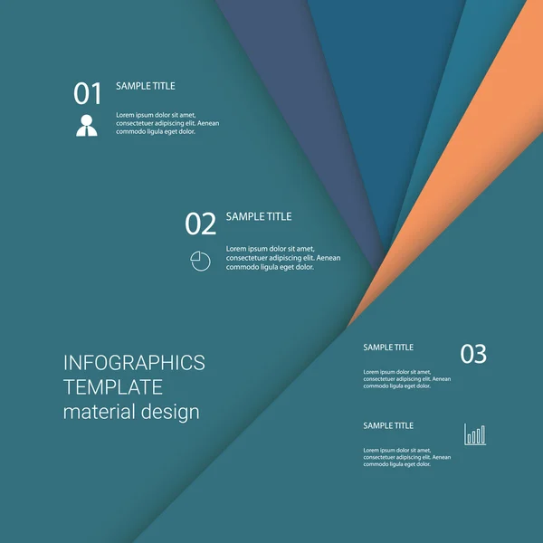 Infografik-Menüvorlage mit Geschäftselementen und Symbolen zur Präsentation. Material Design Vektor Hintergrund. — Stockvektor