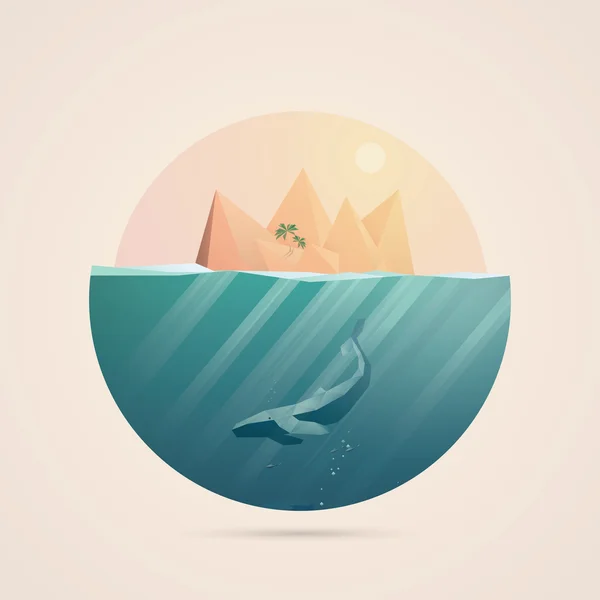 Fondo de verano con paisaje marino submarino y rayos de sol en el océano . — Vector de stock