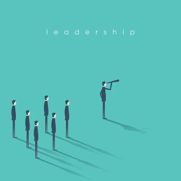 Business leadership konceptet illustration med teleskop leder andra män och affärsman. Vision, framgång abstrakt symbol. — Stock vektor