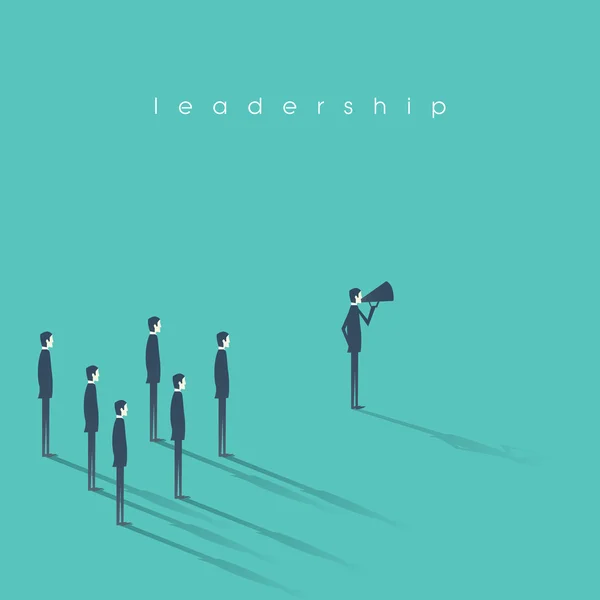 Ilustración de vector de concepto de liderazgo empresarial con empresario hablando en megáfono y seguidores . — Vector de stock
