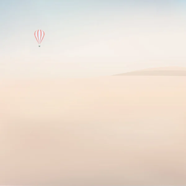 Beach landscape vector background. Seaside nature with hot air balloon flying over.