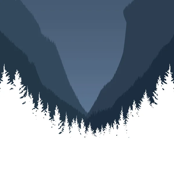 Paysage de fond vectoriel forestier avec des silhouettes d'arbres et de montagnes. Exploration, concept d'aventure dans la nature . — Image vectorielle