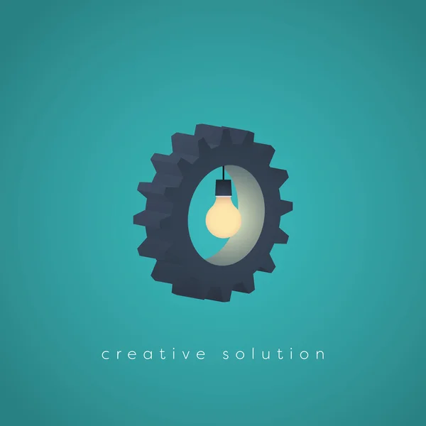 Creative solution business vector symbol with gear and a lightbulb.  concept for creativity, technology, engineering. — Stock Vector