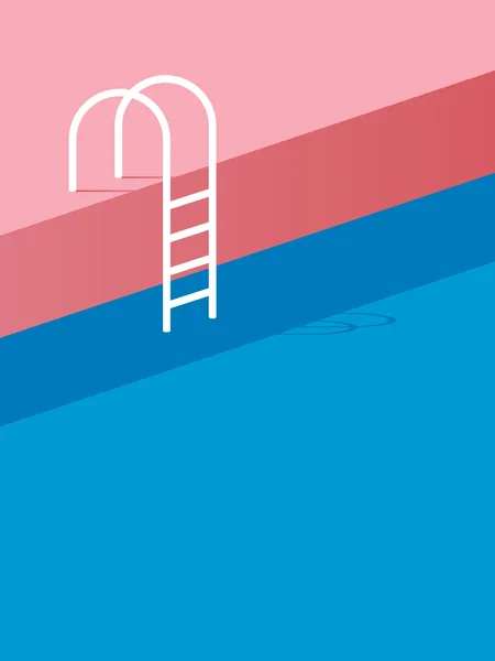 Zwembad met ladder of stappen in vintage retro stijl platte posterontwerp. — Stockvector