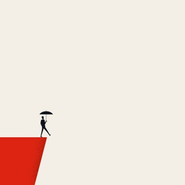 İş sigortası ve risk yönetimi konsepti. Uçurumdaki şemsiyeli adam.