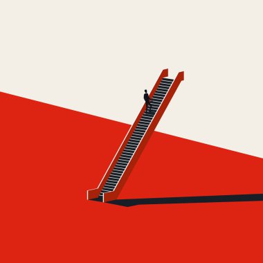 Merdivenlerdeki adamla iş yönetimi vektör konsepti. Hırs, başarı, iş başarısı, motivasyon sembolü.