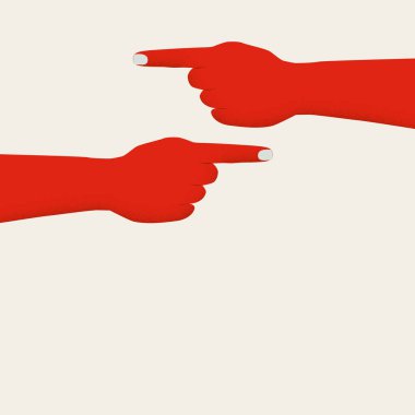 İş kararı ve strateji vektörü konsepti. Eller ters yöne bakıyor..