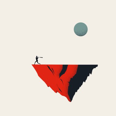 İş hırsı vektör konsepti. İş lideri beyzbola sopayla vuruyor. Başarının sembolü, başarının.