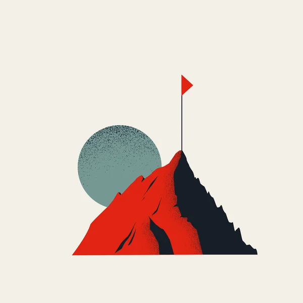 Concept vectoriel d'objectifs d'affaires avec montagne abstraite et drapeau. Symbole de défi, ambition, succès. — Image vectorielle