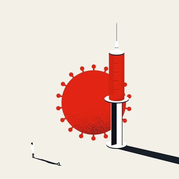 Vaccine against corona virus to prevent covid-19, vector concept. Doctor, scientist with syringe. Medical symbol. — Stockový vektor