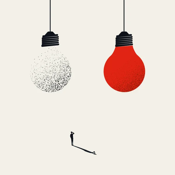 Criatividade conceito de vetor de negócios com duas lâmpadas e empresário. Símbolo de novas ideias, inovação. —  Vetores de Stock