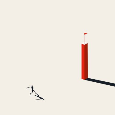 İş hedefi vektörü konsepti. Beyzbol sopalı bir iş adamı. Başarının, başarının, hedefe ulaşmanın sembolü.