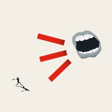 Kabadayı vektör konseptine karşı koy. Eleştirmenlerle savaşan bir adam, koca ağızlı. Kendine saygıyı bulmanın sembolü.