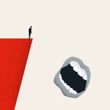 Uçurumun kenarındaki bir adamla iş riski ve tehlikeli vektör kavramı. Cesaret sembolü, tehlikeli durum..