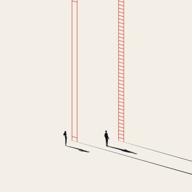 İş eşitsizliği vektör kavramı. Cinsiyet farkı, maaş ve eşit olmayan kariyer fırsatlarının sembolü. En küçük illüstrasyon.