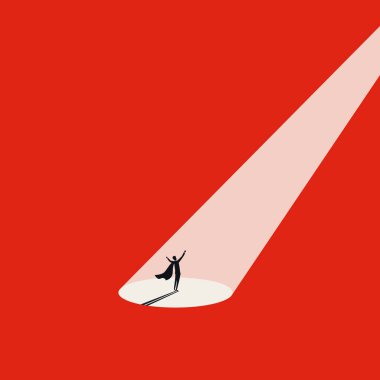 Süper kahraman, vektör konsepti üzerine spot ışıklarıyla iş yeteneği arayışı. Adam toplama, yetenek kazanma sembolü..