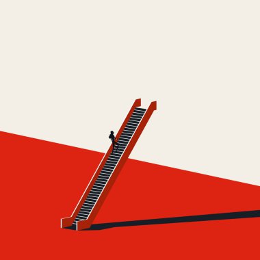 İş kadını kariyer gelişimi, terfi vektörü konsepti. Hırs, motivasyon ve başarının sembolü. En küçük illüstrasyon.