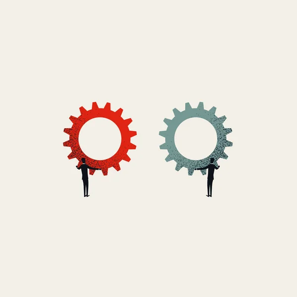 Business teamwork vector symbol with gears. Symbol of cooperation, working together. Minimal illustration. — Stock Vector