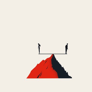 İş cinsiyet eşitliği. Eşit iş ve eşit ücret vektör konsepti. Dengenin sembolü. En küçük illüstrasyon.