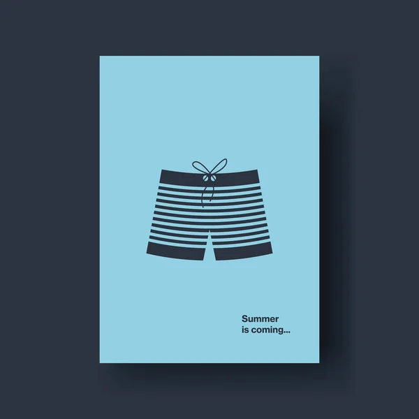 Modelo de vetor de cartão de verão com ilustração de design mínimo. Símbolo de férias, relaxe. Calções de banho retrô masculino. — Vetor de Stock