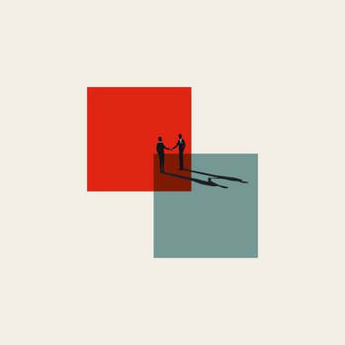 İş birleşme, satın alma ve vektör konsepti. İşbirliği sembolü, ortaklık tokalaşması. En küçük illüstrasyon