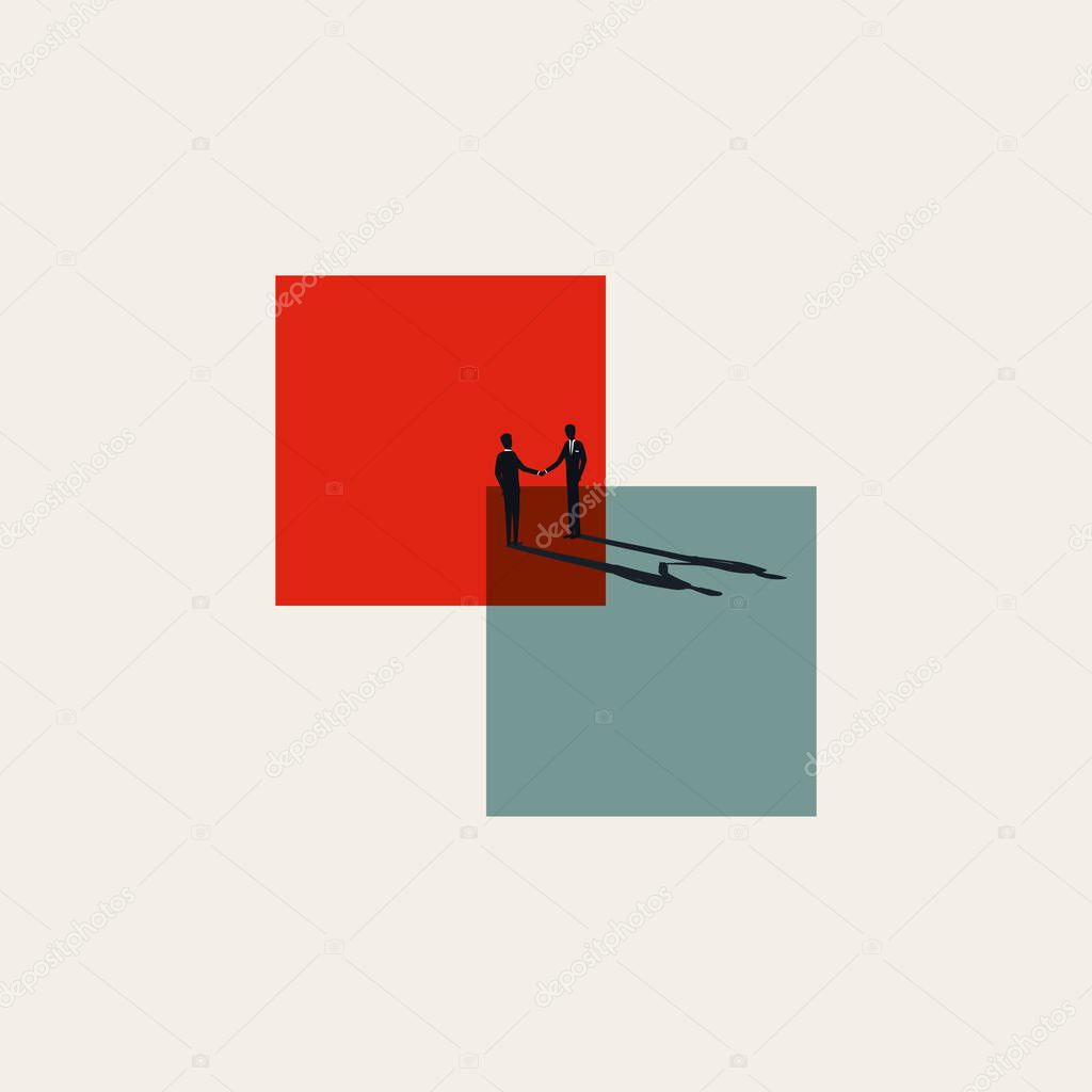 Business merger, acquisition and deal vector concept. Symbol of cooperation, partnership handshake. Minimal illustration