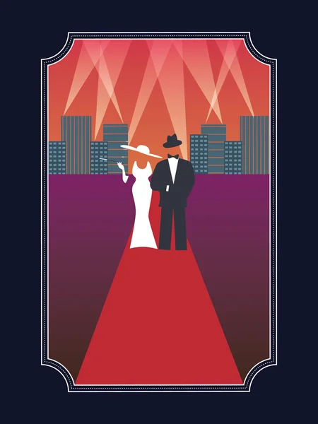 Academy awards hollywood poster with stylish elegant dressed man and woman in simple retro style poster. — Stock Vector