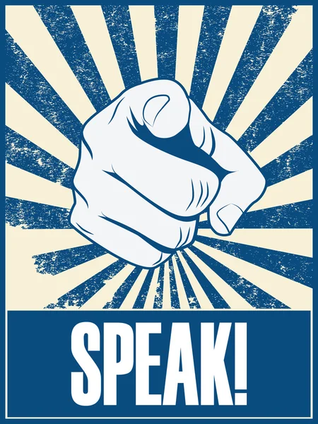 Motivasyonel afiş tasarımı veya görüntüleyiciyi işaret eden el ile metin dinle