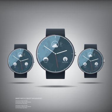 Smartwatch kümesi uygulamaları ile fitness izci, iletileri ve e-postalar için simgeler görüntüler..