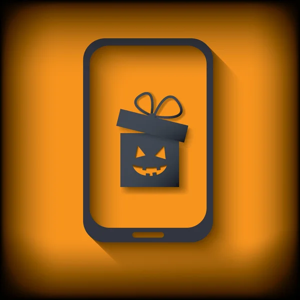 Halloween sales invitation in smartphone with gift. Eps10 vector illustration — Stok Vektör