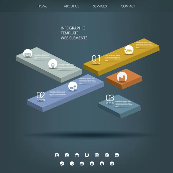 Farbenfrohe Infografik-Elemente mit verschiedenen Icons für Infografiken, Weblayout, Präsentationen usw.. — Stockvektor