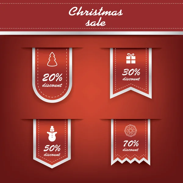 Set of elegant Christmas vertical ribbon tags with discount symbols. Eps10 vector illustration. — Stok Vektör