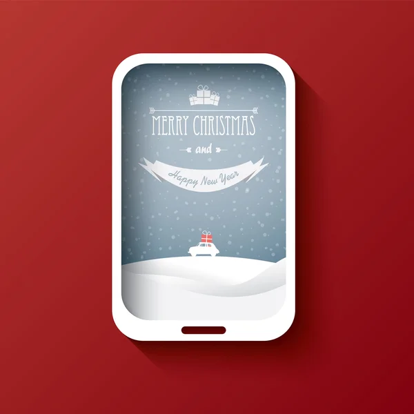 Design creativo della carta natalizia con smartphone e sfondo . — Vettoriale Stock