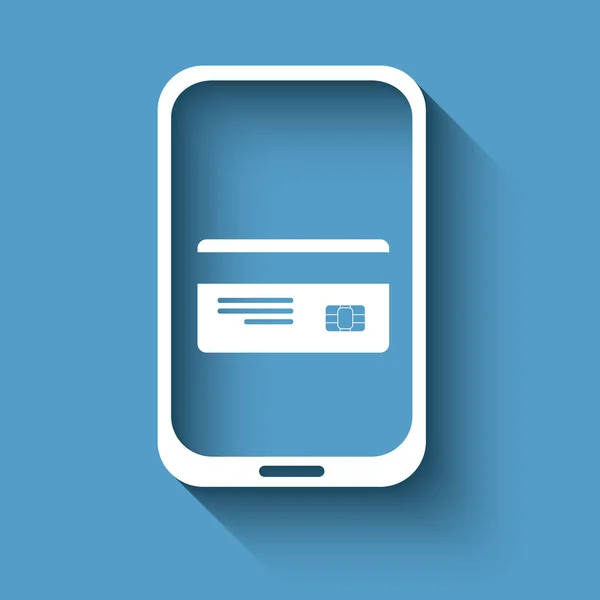 Pagamento mobile con segno smartphone in design piatto. Pubblicità per la moderna tecnologia nfc — Vettoriale Stock