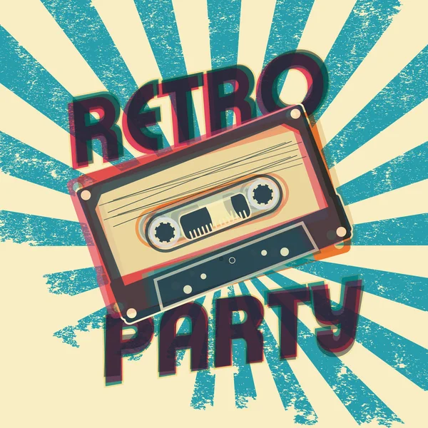Retro partij muziek posterontwerp met vintage stijl en apparatuur. — Stockvector