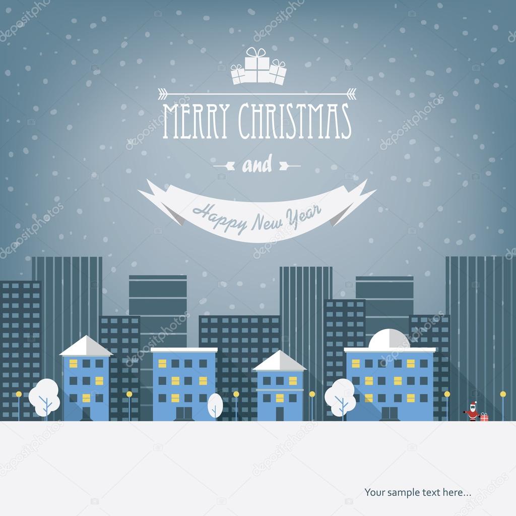 Christmas cityscape card design. Eps10 vector illustration.