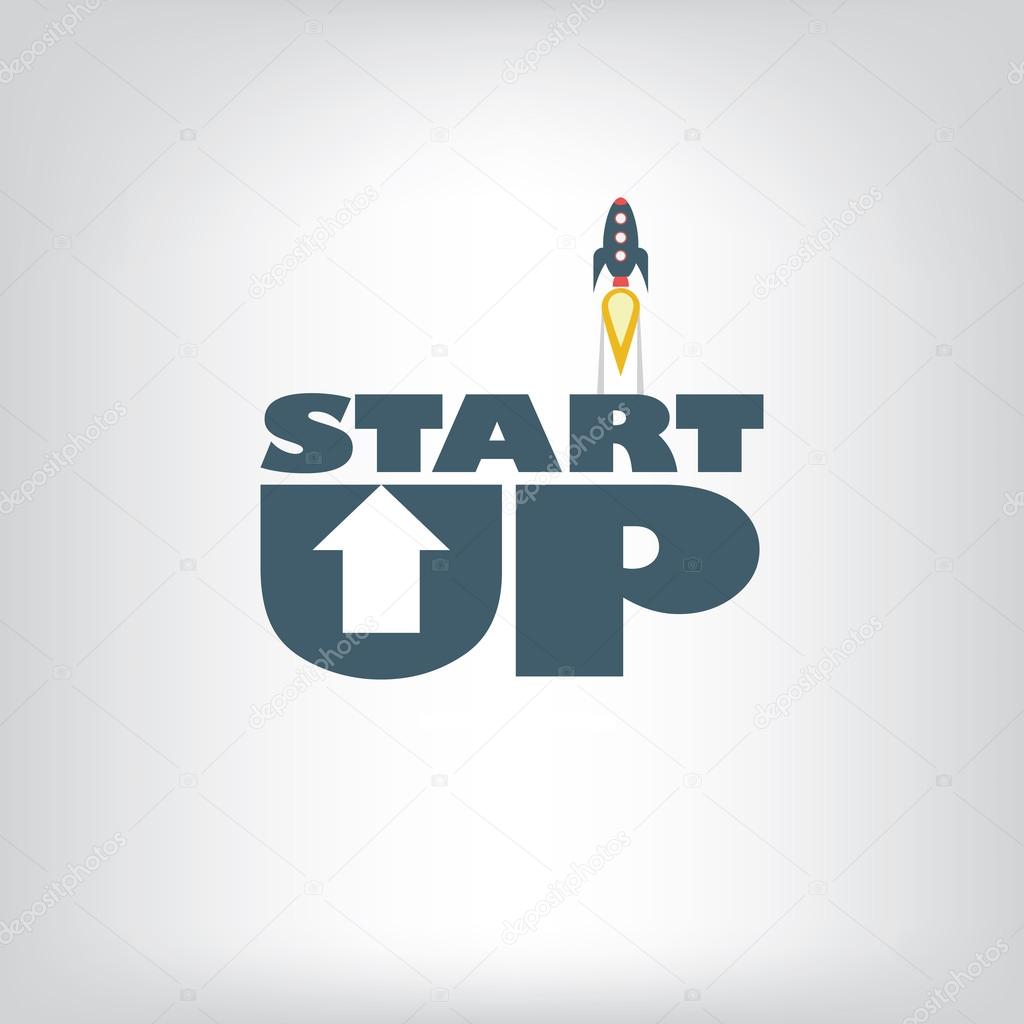 Start up symbols with creative typography and rocket starting.