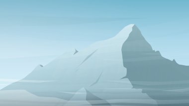 High mountain peak vector illustration. Winter range silhouette with clouds. Outdoor sports wallpaper or website landing page background.