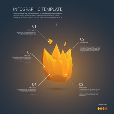 Business infographics template. 3d Low poly flame. Brochure cover or report presentation.