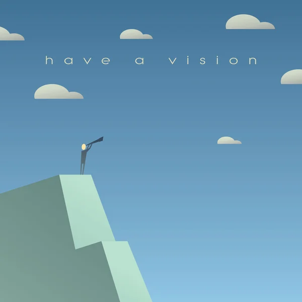 Business vision concept. Looking at future with binoculars. Simple cartoon, space for text. — 스톡 벡터