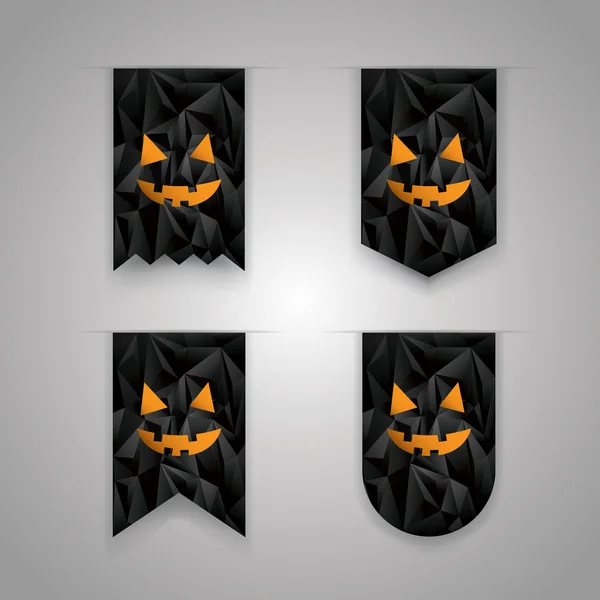 Set of halloween ribbon elements. Holiday icons collection. Low poly black background. — Stok Vektör