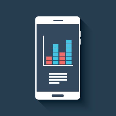 Mobile chart infographics element. Smartphone with graphs. Business report diagram.