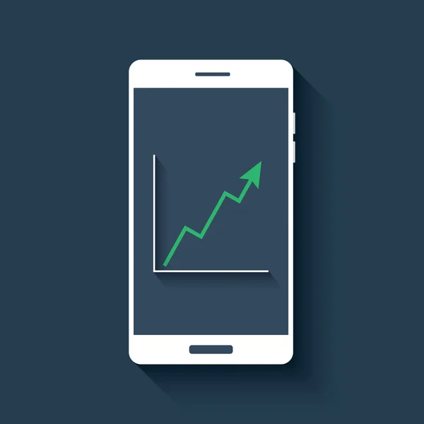 Mobil Diagramm Infografik Element. Smartphone mit Diagrammen. Geschäftsberichtsdiagramm. Graphik der grünen Linie für Wachstum. — Stockvektor