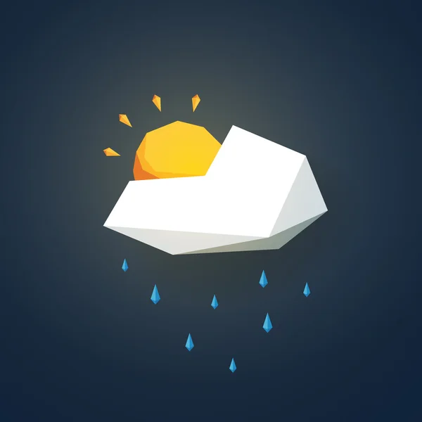 Низкая икона погоды. Символ прогноза в современном 3D дизайне. Дождь или ливень и частично солнечный знак . — стоковый вектор
